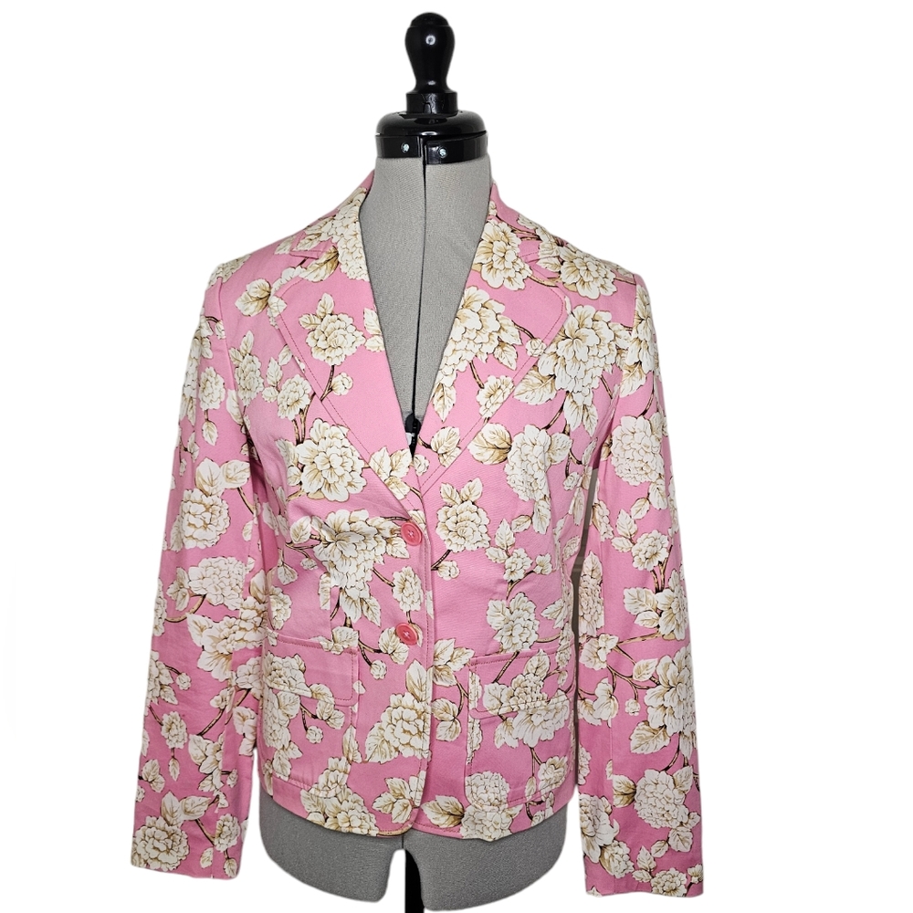 Vintage Women's Harold's Pink & Cream Floral Blazer (Size: 2)